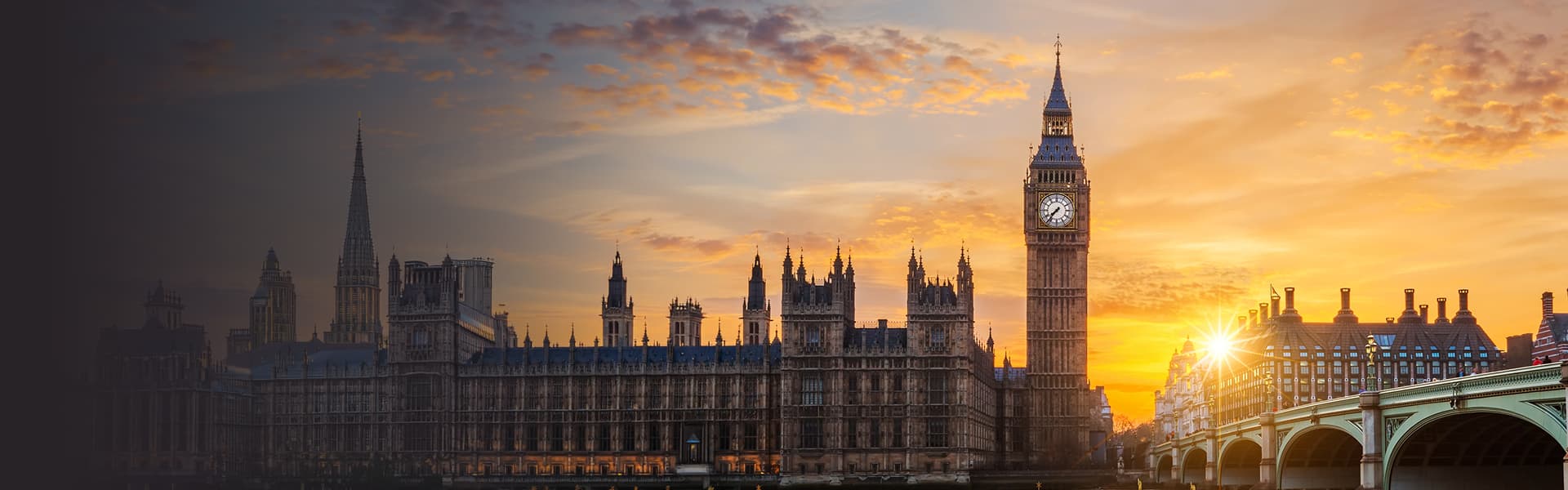 London skyline and Westminster at sunset